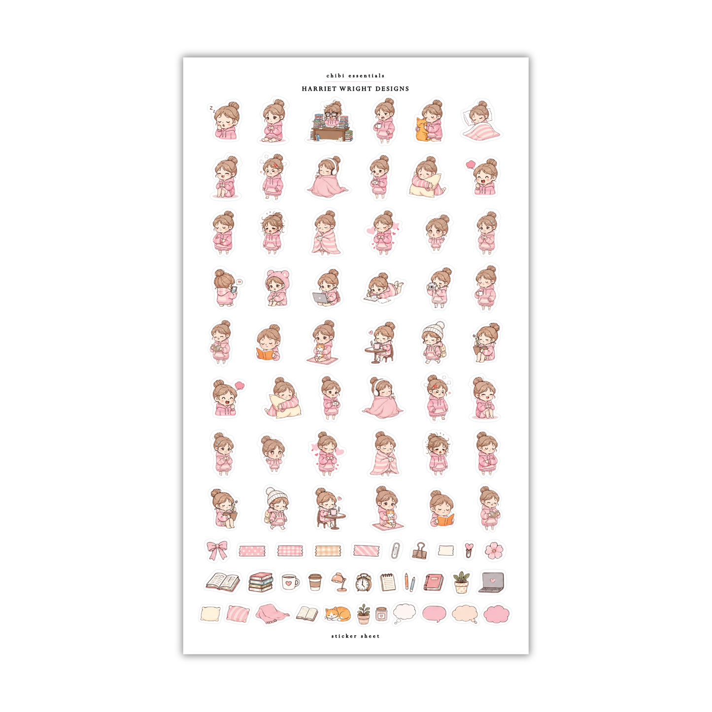 Chibi Essentials (Brunette) | Sticker Sheet