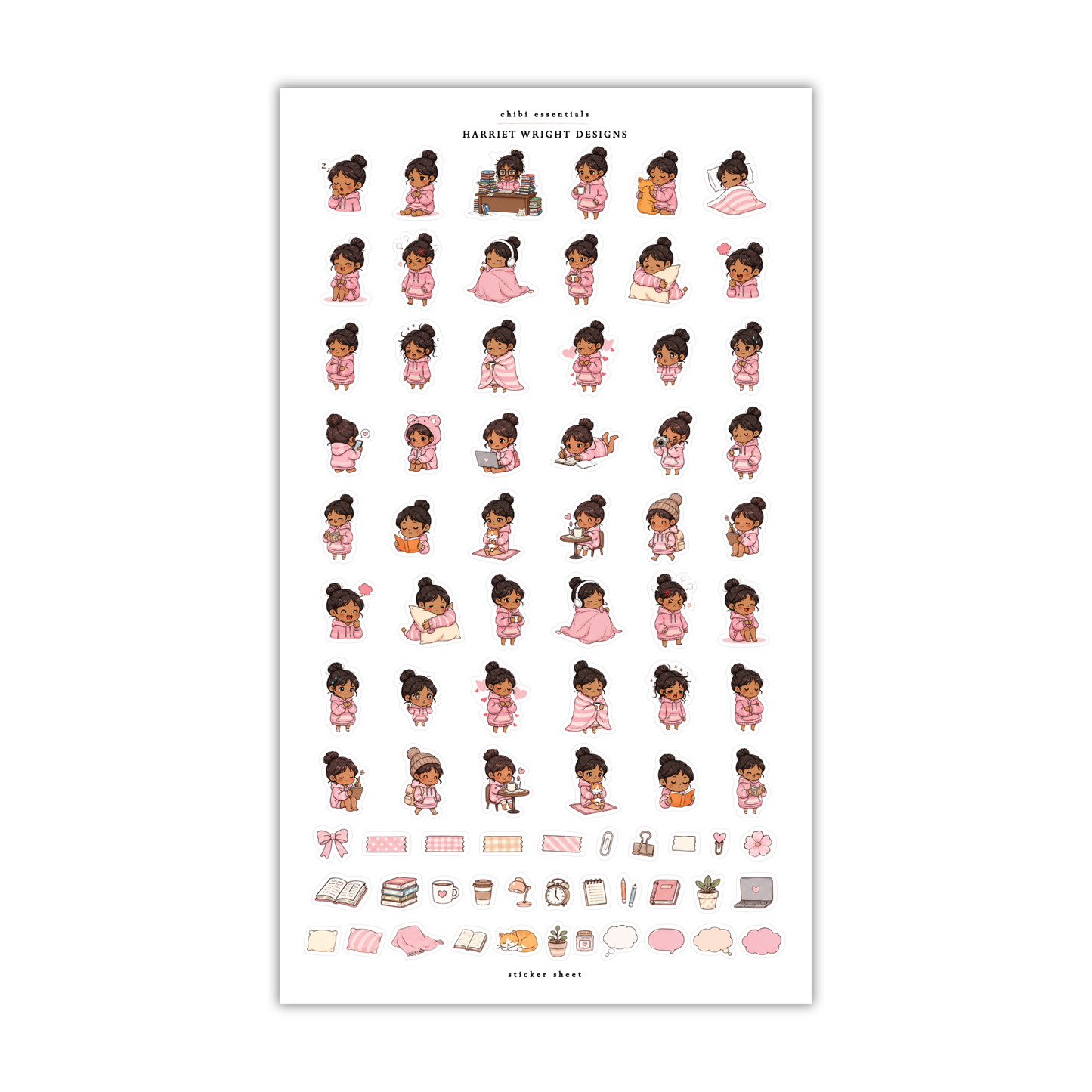 Chibi Essentials (Black) | Sticker Sheet