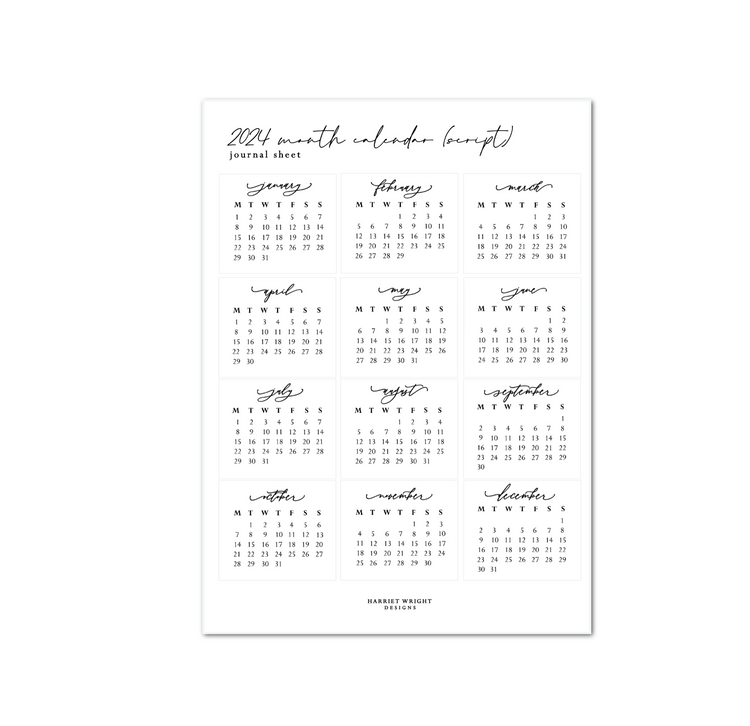 2024 Month Calendars (Script) || 2024 Collection