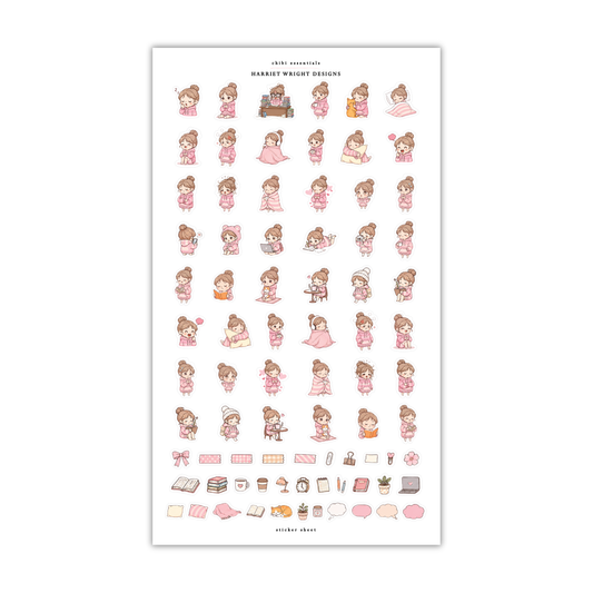Chibi Essentials (Brunette) | Sticker Sheet
