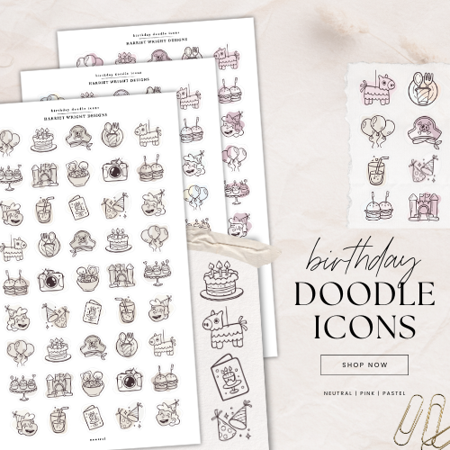 Birthday Doodle Icons | Sticker Sheet