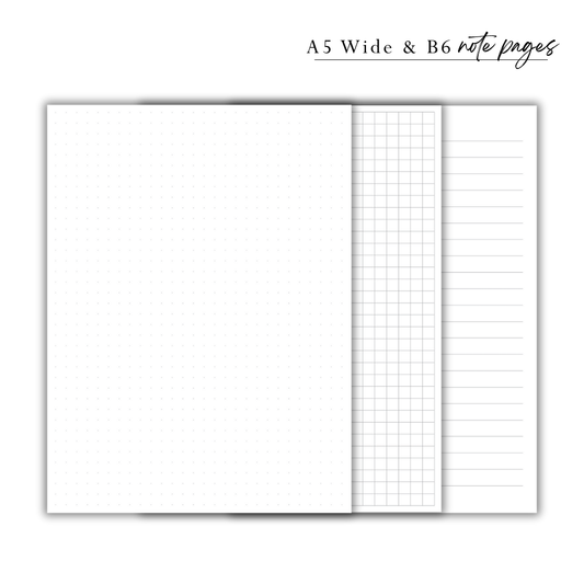 A5 Wide/B6 Printed Inserts || (Lined/Dot/Grid)
