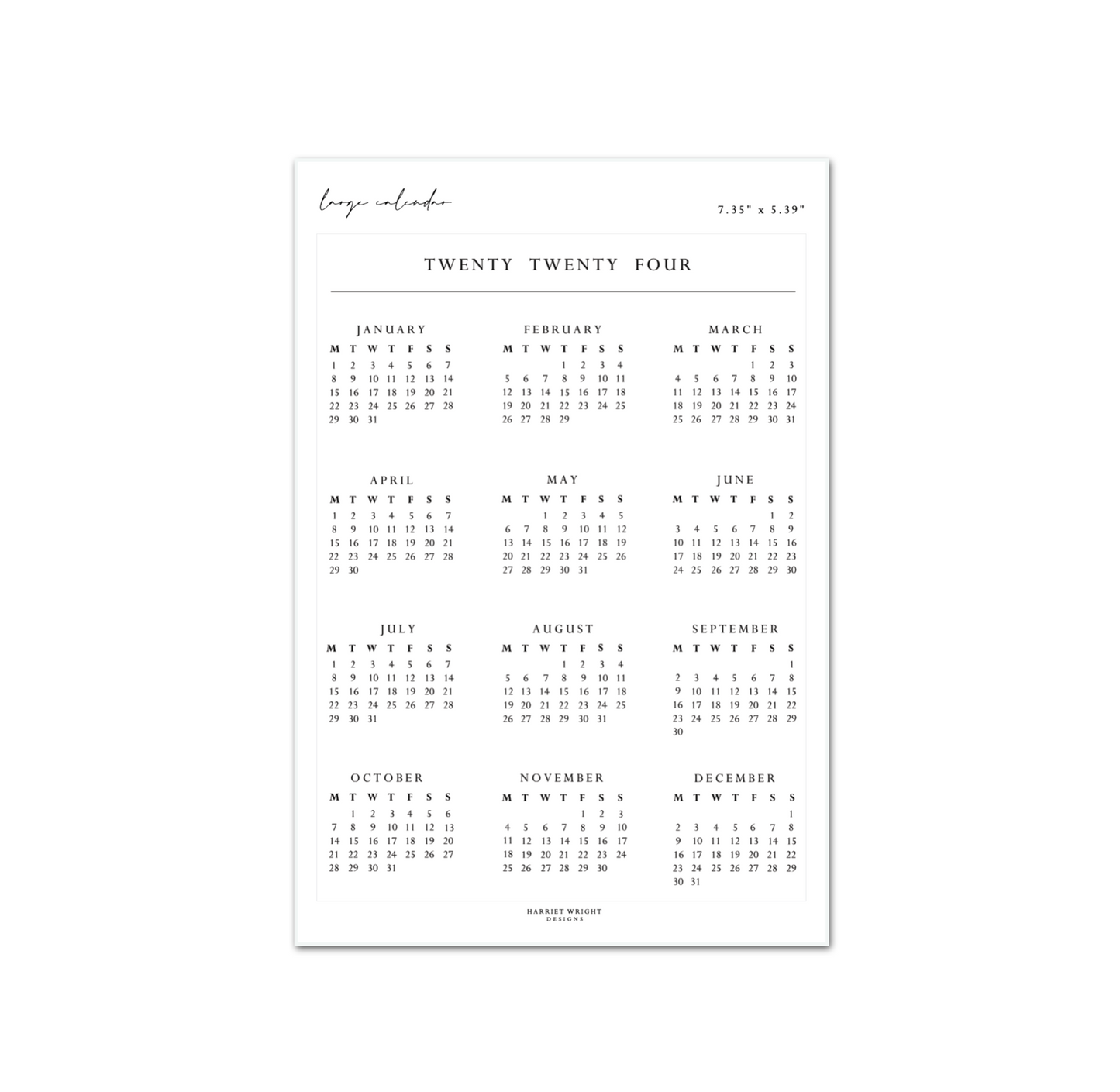2024 Large Calendar (7.35x5.39) || 2024 Collection