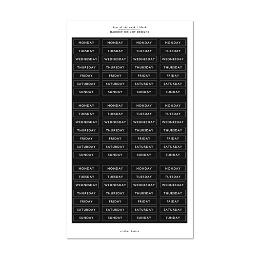 Days of the Week - Black | Sticker Basics