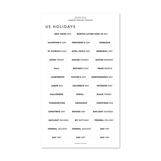 US Holiday Dates | Sticker Basics